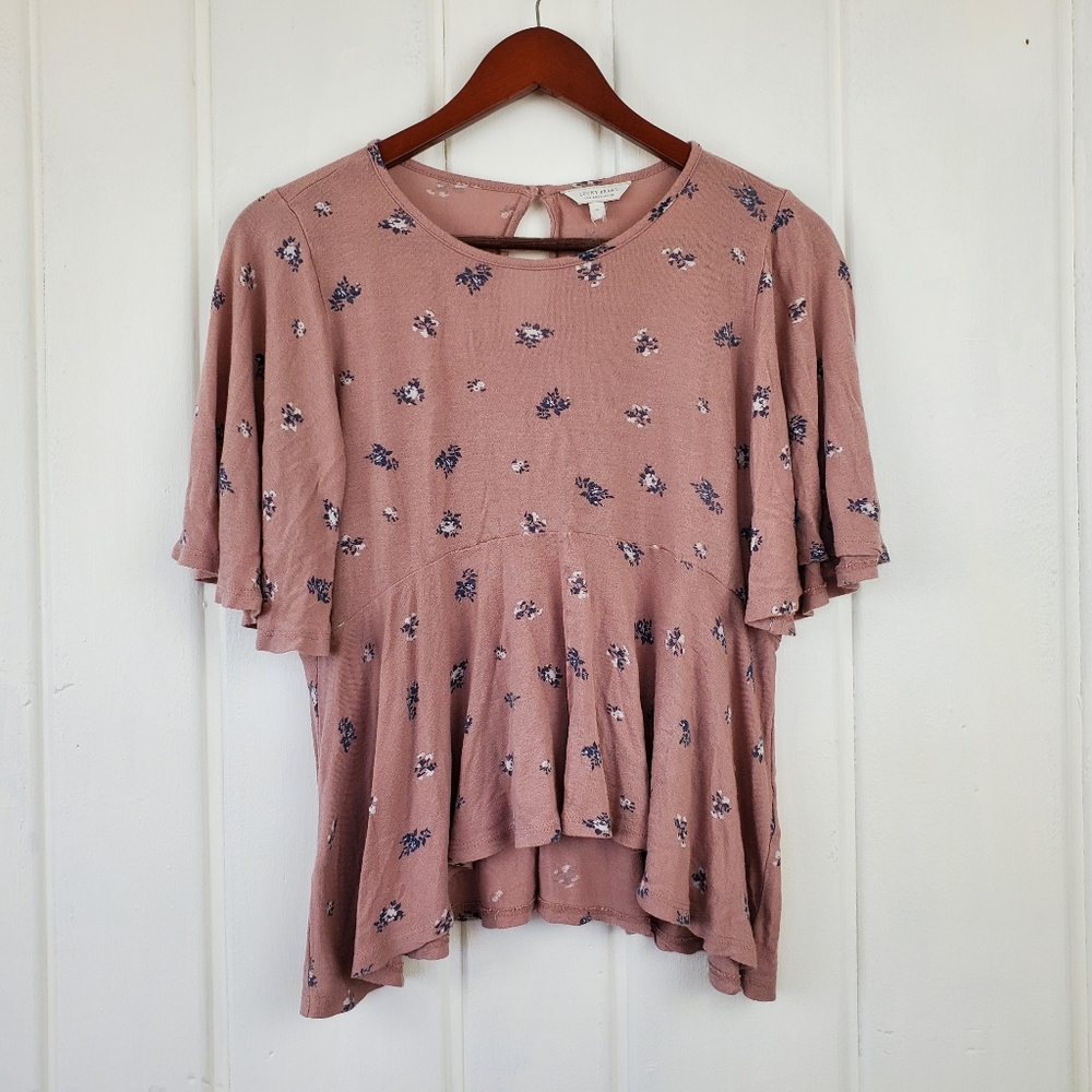 Lucky Brand Sz S Baby Doll Floral Keyhole Back Flowy Boho Top